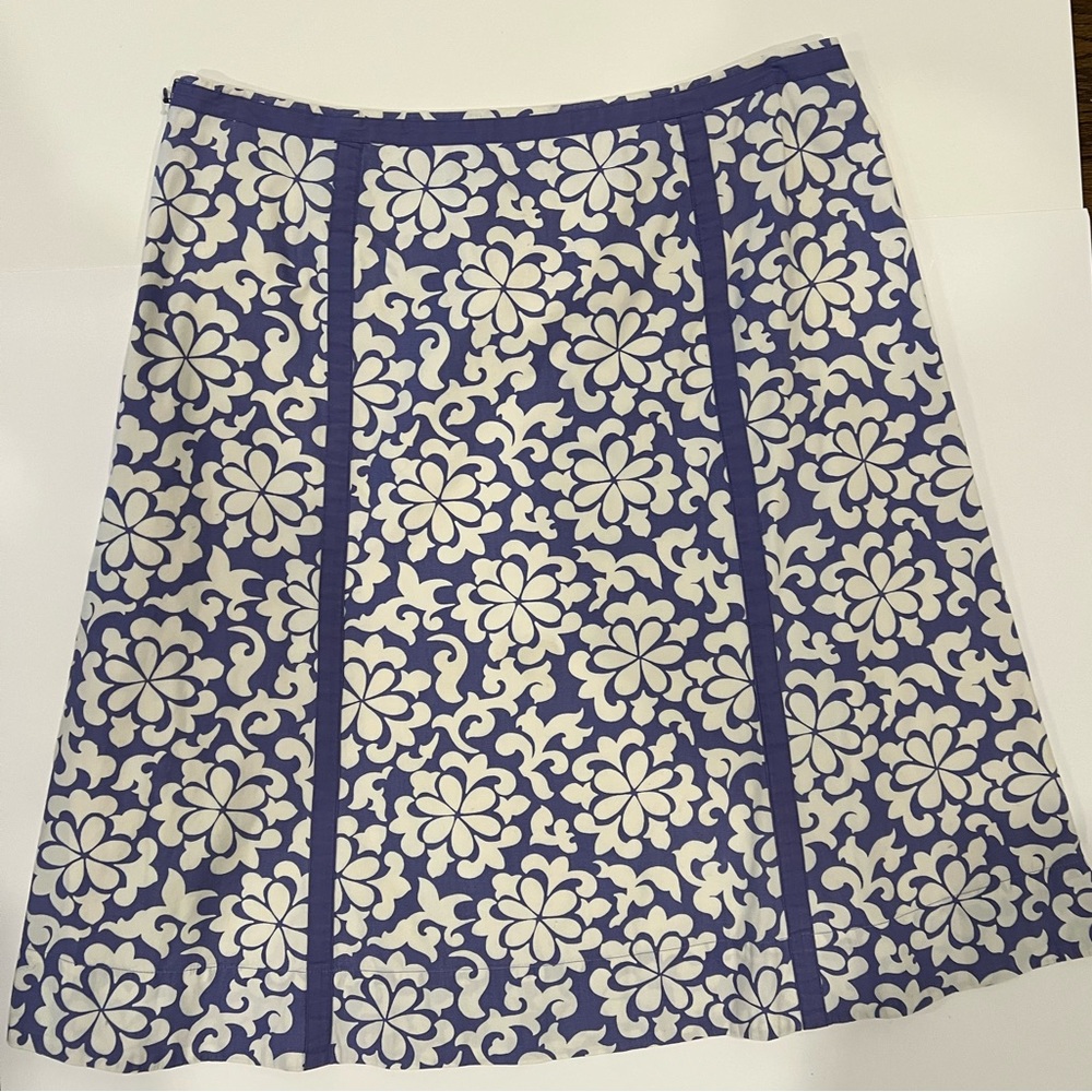 Boden Blue and Cream Floral A-Line Skirt